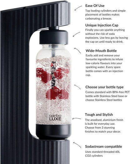 Twenty39 Qarbo LUXE Sparkling Water & Beverage Maker, Wide-Mouth 1L Bottle, Metal Body (Tuscan Gold) | Carbonate Water, Infusions & Low-Sugar Drinks | Easy-Clean Care, Reusable Bottle