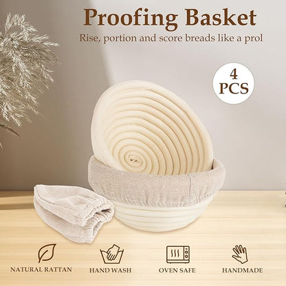 4 PCS Round Sourdough Proofing Basket 5 Inch Bread Proofing Baskets for Sourdough Bread Baking Small Batton Bread Basket Proofing with Removable Liner Cloth