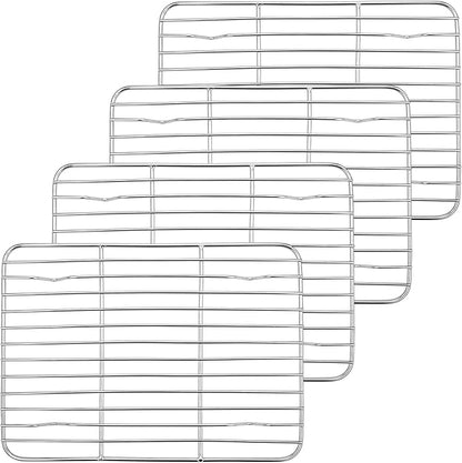 P&P CHEF Baking Cooling Rack Set for Cooking Roasting, 4-Piece Stainless Steel Wire Racks for Oven Use, Healthy & Dishwasher Safe, Rectangle, 9.7 Inch