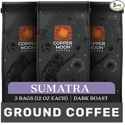 Copper Moon Ground Coffee, Dark Roast, Sumatra Blend, 12 Oz (Pack Of 3)