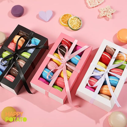 HAPPY POTATO 15 Pack Macaron Boxes for 12, 7.2×4×1.9 Inches, Macarons Packaging Boxes, Pink Macaron Gift Box with Window