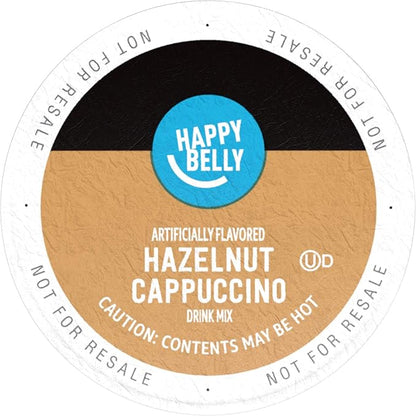 Happy Belly Light Roast Cappuccino Coffee Pods, Hazelnut Flavored, Compatible with K-Cup Brewers, 24 Count
