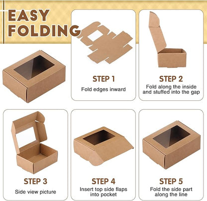 Zonon 30 Pcs Soap Boxes for Homemade Packaging, Mini Kraft Treat Boxes with Window for Bakery Candy Soap Making Gift Packaging(3.7 x 2.6 x 1.37 Inch,Brown)