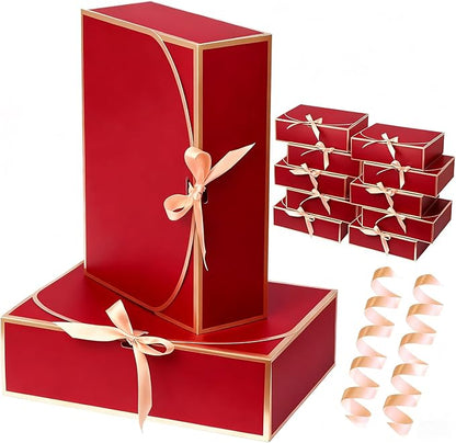 WLUSEAXI 10Pack Red Gift Boxes, 10.6x7.8x3.1Inch Bridesmaid Proposal Box with Ribbons, Gift Boxes with Lids for Presents, Mother's Day, Wedding, Groomsmen Proposal, Birthday Party