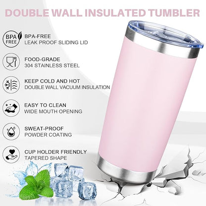 FristChoice 20oz Tumbler with Lid Double Wall Vacuum Insulated Travel Coffee Mug Stainless Steel Thermal Cup Powder Coated Sturdy Coffee Tumbler Bulk for Hot and Cold Beverage (Pink,1)