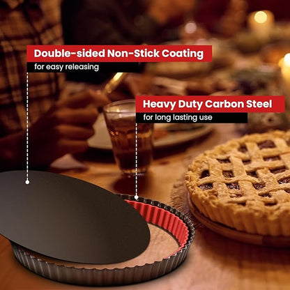 Tart Pan with Removable Bottom,9 Inch 10 Inch Tart and Quiche Pan,Non-stick Round Carbon Steel Deep Fluted Pie Pan with Crust Shaper Ring - Quiche Baking Dish Tart Pans For Baking,Set of 2