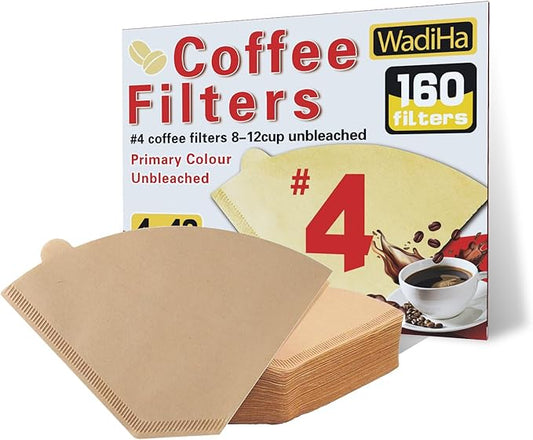 Disposable Coffee Paper Filters, 160 Pcs #4 Cone Coffee Filter 8-12 Cup (Natural Unbleached) for Ninja Coffee Maker
