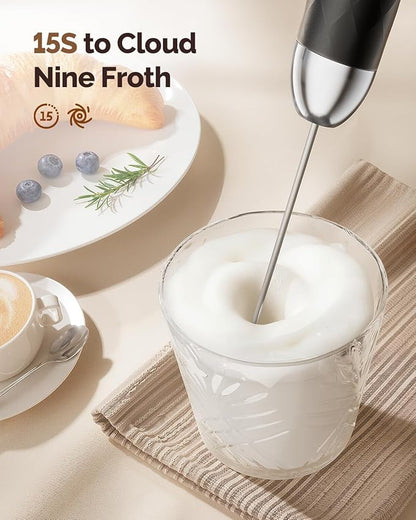 Maestri House Rechargeable Milk Frother with Stepless Speed Control, LunaFro 2.0 Handheld Electric Foam Maker Waterproof Drink Mixer Foamer for Lattes, Cappuccino