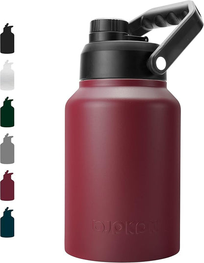 BJPKPK 64 oz Insulated Water Bottle, Dishwasher Safe Half Gallon Water Bottle with Ergonomic Handle, BPA Free Leak Proof Water Jug for Sports, Metal Thermos with Anti-slip Bottom, Brick Red