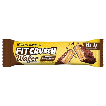 FITCRUNCH Wafer Protein Bars, 16g of Protein & 3g of Sugar (9 Bars, Chocolate Peanut Butter)