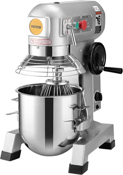 VEVOR Commercial Mixer 30Qt, Commercial Food Mixer Stainless Steel Bowl, 1100W Commercial Stand Mixer with 3 Speeds Adjustable, Dough Hook Whisk Beater Included, Perfect for Bakery Pizzeria, Silver