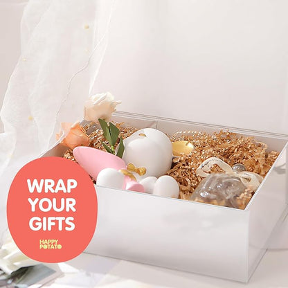 HAPPY POTATO 5 White Gift Boxes with Lids and Ribbon 11.5x8.1x3.8 Inches, Bridesmaid Proposal Boxes, Large Magnetic Gift Boxes for Presents (Glossy White, Pack of 5)