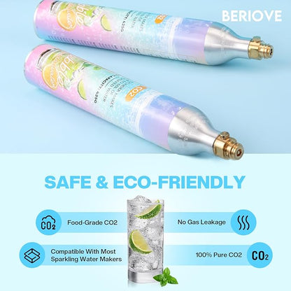 CO2 Cylinder for Soda Maker - 60L Durable CO2 Cartridges for Screw-In Soda Makers Compatible, Exchange Carbonator & Sparkling Water - Carbonates Any Drink with Threaded Cylinders (1PCS)