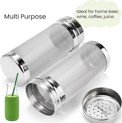 2 Pack Beer Dry Hopper Filters, 2.8 x 7 inch 300 Micron Mesh Hop Strainer with Lid, Stainless Steel Beer Hop Spider with Nylon Bristles, Brewing Filters Straining Keg for Home Coffee Wine Juice