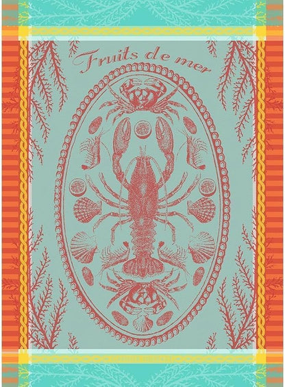 Garnier Thiebaut Maree Basse Lagon (Low Water Lagoon) French Kitchen Towel 22"x30", Cotton, Jacquard