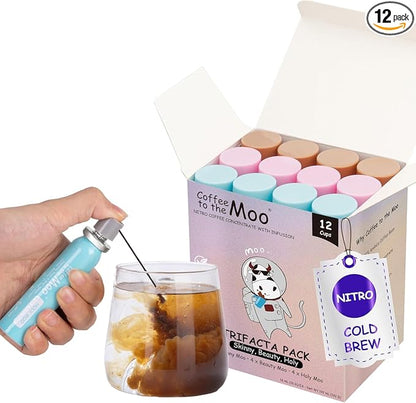 Coffee to the Moo Nitro Cold Brew Coffee Concentrate - Mix Pack (KETO, Collagen & Mushroom Coffee) | Instant Iced or Hot | Pocket/Purse Sized, Travel & Gifts Friendly | Makes 12 Cups