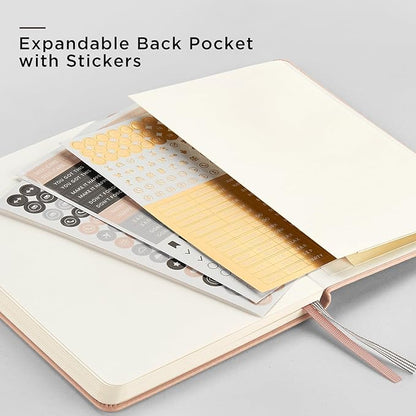 &And Per Se Dotted Journal Notebook, A5 Hardcover Leather Bullet Dotted Journal, 160 Pages 100 gsm Thick Dotted Paper，3 Sheets of Stickers Included - 5.7'' x 8''（Apricot）