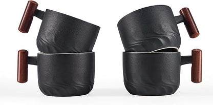 2.5oz Ceramic Espresso Cups with Wooden Handle, Small Coffee Cups Double Shot Espresso Cups Set of 4, WG025