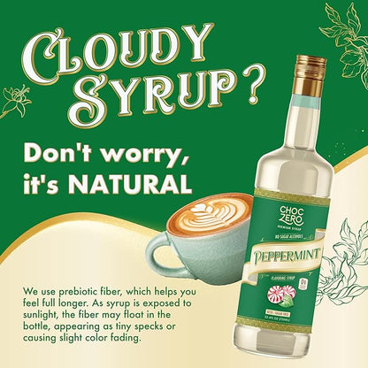 ChocZero Sugar Free Peppermint Syrup for Coffee - Keto Flavoring Syrups - Low Calorie Simple Syrup for Flavored Drinks – 25.4 Fluid Ounces