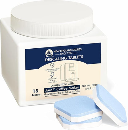 New England Stories Jura Compatible Descaling Tablets 18-Pack - Remove Limescale & Calcium, Improve Coffee Taste for Coffee Machines
