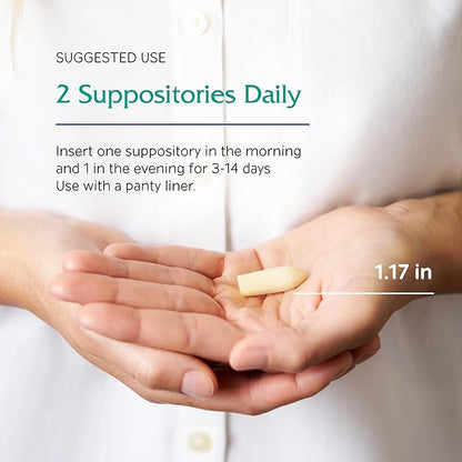 Vitanica Yeast Arrest, Homeopathic Vaginal Suppositories, for Yeast Infection Symptoms, Relieves Burning, Itching & Discharge, with Boric Acid, Tea Tree Oil & Probiotics, Vegan (Pro Logo, 14ct)