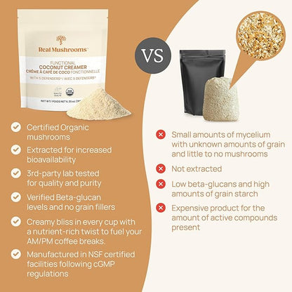 Real Mushrooms Functional Coconut Creamer with Reishi, Lucuma & Ceylon Cinnamon – Organic, Dairy-Free – Vegan Coffee Creamer for Smoothies & Drinks – 90 Servings Organic Cream Coconut Powder