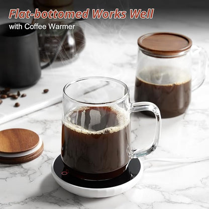 Glass Coffee Mugs, 14 oz Glass Coffee Cups with Acacia Wood Lids, Clear Borosilicate Glass Mugs with Handles for Cappuccino, Tea, Latte, Hot/Cold Beverages, Wine, Americano, Set of 2