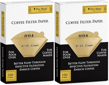 Pro Mael Cone Coffee Filters #4, Number 4 Coffee Filter 8-12 Cup for Drip Coffee Maker, Unbleached Natural (200, #4)