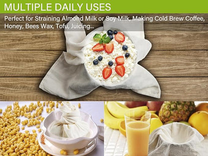 Olicity Cheese Cloths, 2PCS, Double-Layer, 20x20Inch, Reusable Grade 90 Cheese Cloth Bag for Straining, Hemmed Unbleached Cotton Precut Fine Mesh Muslin Cheesecloth for Juicing, Butter, Canning