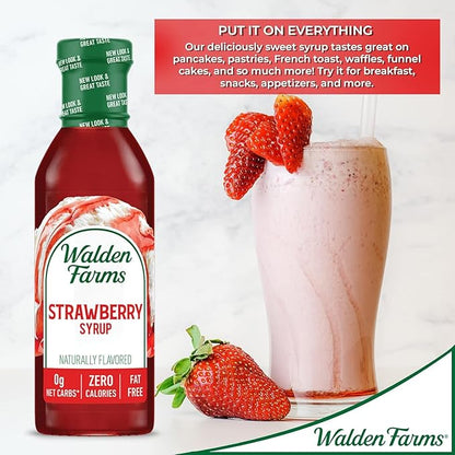 Walden Farms Strawberry Syrup – Perfect for Desserts, Smoothies, Breakfast – Zero Calorie, Sugar-Free, Low Carb, Keto-Friendly, Gluten-Free, Vegan – 2-Pack, 12 oz Bottles