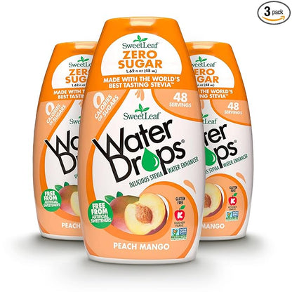 SweetLeaf Water Drops - Peach Mango Water Enhancer, Sugar Free Sweet Leaf Stevia Water Flavoring Drops, 1.62 Oz Ea (Pack of 3)