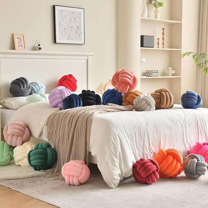 Decorative Throw Knot Pillow Ball for Home Chair Sofa Couch Bed Aesthetic Round Velvet Knotted Pillow Cushion (Purple, 11 inches)