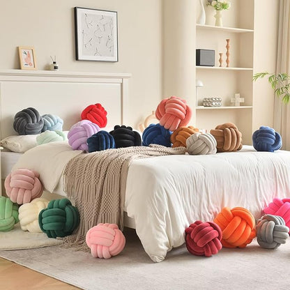 Decorative Throw Knot Pillow Ball for Home Chair Sofa Couch Bed Aesthetic Round Velvet Knotted Pillow Cushion (Purple, 11 inches)