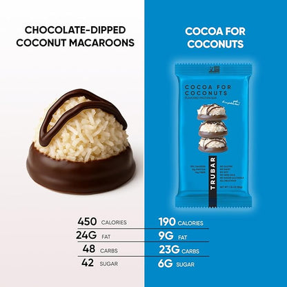 TRUBAR Vegan Protein Bar, Cocoa For Coconuts, Gluten Free, Plant Based Protein, Dairy Free, Non GMO, Soy Free, No Sugar Alcohols, 12G Protein, 12G Fiber, 23G Carb, On the Go Snack Bars, 12ct