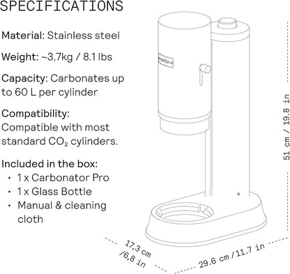 Aarke Carbonator Pro, Sparkling & Carbonation Water Machine, Stainless Steel with Glass Reusable Bottle Volume 800 mL/27 fl oz (Sand)