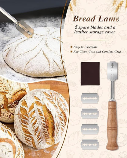 Banneton Basket Set of 2, 10" Oval & 9.7" Round Banneton Bread Proofing Basket with Liners, Bread Lame, Silicone Baking Mat, Danish Whisk, Brush, Proofing Bowls Sourdough Starter Kit Tools