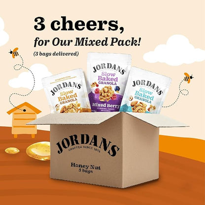 Jordans Slow Baked Granola | Variety Pack | Mixed Berry, Honey Nut, Four Nut | No Artificial Flavors, Colors, or Preservatives | Better for You Snacks for Adults & Kids | 11.4 oz (3 Pack)