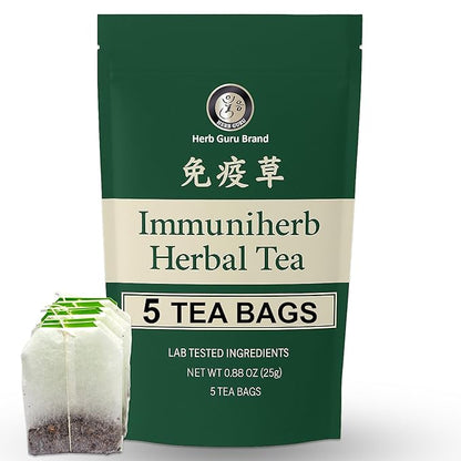 Herb Guru Immuniherb Herbal Tea Bags – Healthy Immune Function & Respiratory Comfort with Ginger, Balloon Flower, Mint & Licorice Root – Caffeine Free Tea, 0.88 Ounces
