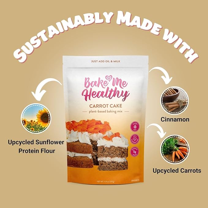 Bake Me Healthy Vegan and Gluten-Free Carrot Cake & Cupcake Mix, 11.9oz (337g) Pack of 2 – Dairy-Free, Egg-Free, Nut-Free, Plant-Based, Low Sugar, Allergy-Friendly, Easy to Bake, Made with Upcycled Ingredients