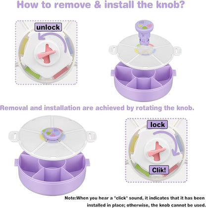 Kids Reusable Rotating Snack Container with 5 Separate Compartments, Color Matching Opening Lid, BPA/PVC-Free, Dishwasher Safe, Perfect for Travel, School Lunches & On-the-Go Snacking-Purple