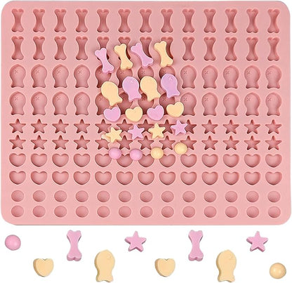 Dog Treat Molds 130 Cavity Mini Silicone Molds Star Heart Bone Fish Roud Shape for Baking Biscuits, Cookie, Candy, Chocolate, Gummy, Cookie