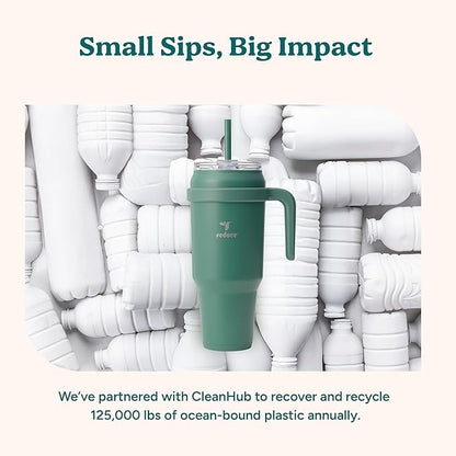 REDUCE 50 oz Stainless Steel Tumbler with Handle - Dual-Wall Vacuum Insulated Travel Mug, Sweat-Proof Lid & Reusable Straw - Keeps Drinks Cold for 24 Hrs, Fits Cupholders, Dishwasher Safe - Black