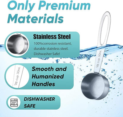 Geiserailie 4 Pcs Coffee Scoop 2 Tablespoon Stainless Steel Coffee Measuring Scoops, Including 2 Short Handled 2 Long Handle for Tea, Sugar and Milk, 30 Ml,1/8 Cup