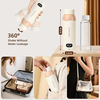 Portable Travel Electric Kettle,Food-Grade 316 Stainless Steel Small Mini Kettle,500ML Hot Water Boiler with 4 Temperature Settings,Fast Boiling water with Auto Shut-Off and Boil Dry Protection