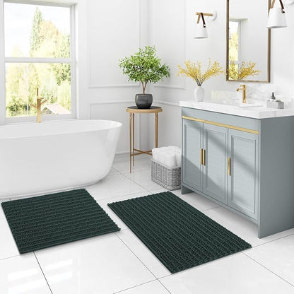 Arotive Luxury Chenille Bathroom Rug Mat, Extra Soft Thick Absorbent Shaggy Bath Rugs, Non-Slip Machine Wash Dry, Plush Bath Mats for Bathroom, Shower and Tub, 30x20, Dark Green
