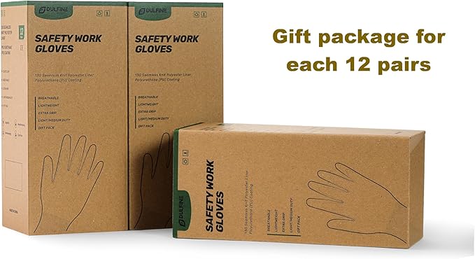 DULFINE Safety Work Gloves PU Coated-12 Pairs,Grey Seamless Knit Glove with Polyurethane Coated Smooth Grip on Palm & Fingers, for Men and Women, Ideal for General Duty Work (XX-Large)
