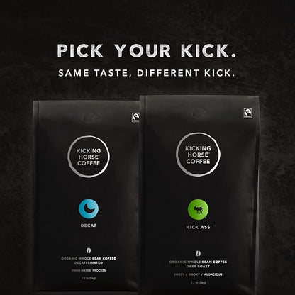 Kicking Horse Coffee Decaf, Swiss Water Process, Dark Roast, Whole Bean, Certified Organic, Fairtrade, Kosher, Black, 35.274 Oz, Pack of 6