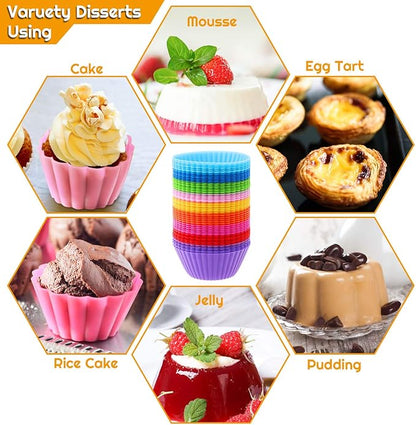 54 Pack Silicone Muffin Cups, Selizo Silicone Cupcake Baking Cups Reusable Muffin Liners Cupcake Wrapper Cups Holders for Muffins, Cupcakes, and Candies