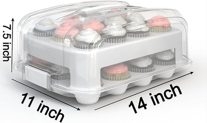 Cupcake Carrier, White Cupcake Holder Carries 24 Standard-Size Cupcakes, Muffin Traveler Two Tier Stand Reusable Cupcake Box