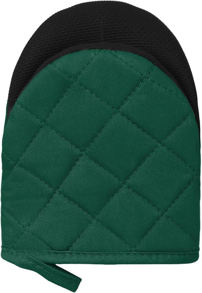 1 Pair Short Oven Mitts, Heat Resistant Silicone Kitchen Mini Oven Mitts for 500 Degrees, Non-Slip Grip Surfaces and Hanging Loop Gloves, Baking Grilling Barbecue Microwave Machine Washable